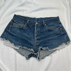 Levi's 501 Dark Wash Cut Off Raw Hem Denim Jean Shorts Size 34‎